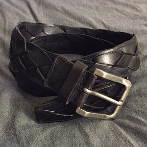 Fossil thick braided leather belt black w/silver